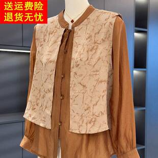 中式国风妈妈装衬衫女假两件2025秋装新款上衣时尚减龄中老年衬衣