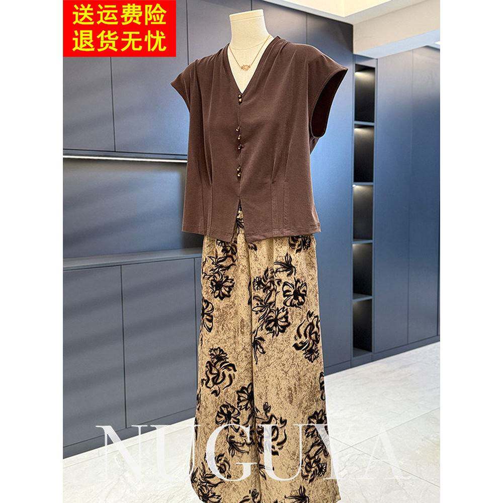 时尚休闲母服雪纺套装2025夏季新款中老年人百搭两件套