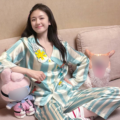 李兰迪同款薄荷绿条纹睡