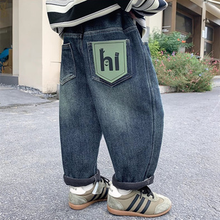 子新款 休闲长裤 儿童韩版 小童炸街宝宝冬季 潮牌 冬装 男童加绒牛仔裤