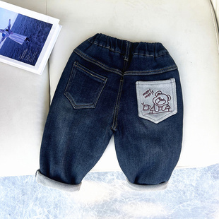 休闲一体绒长裤 男童加绒牛仔裤 中小童炸街宝宝冬季 冬装 子儿童韩版