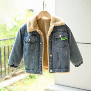 儿童加绒牛仔外套韩版男童洋气加厚夹克上衣小童秋冬装女宝宝衣服