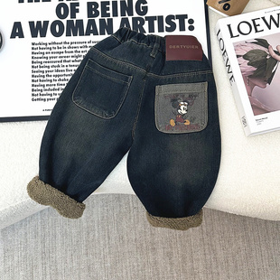 冬装 韩版 中小童炸街宝宝秋冬季 休闲裤 儿童加绒牛仔裤 潮裤 男童新款