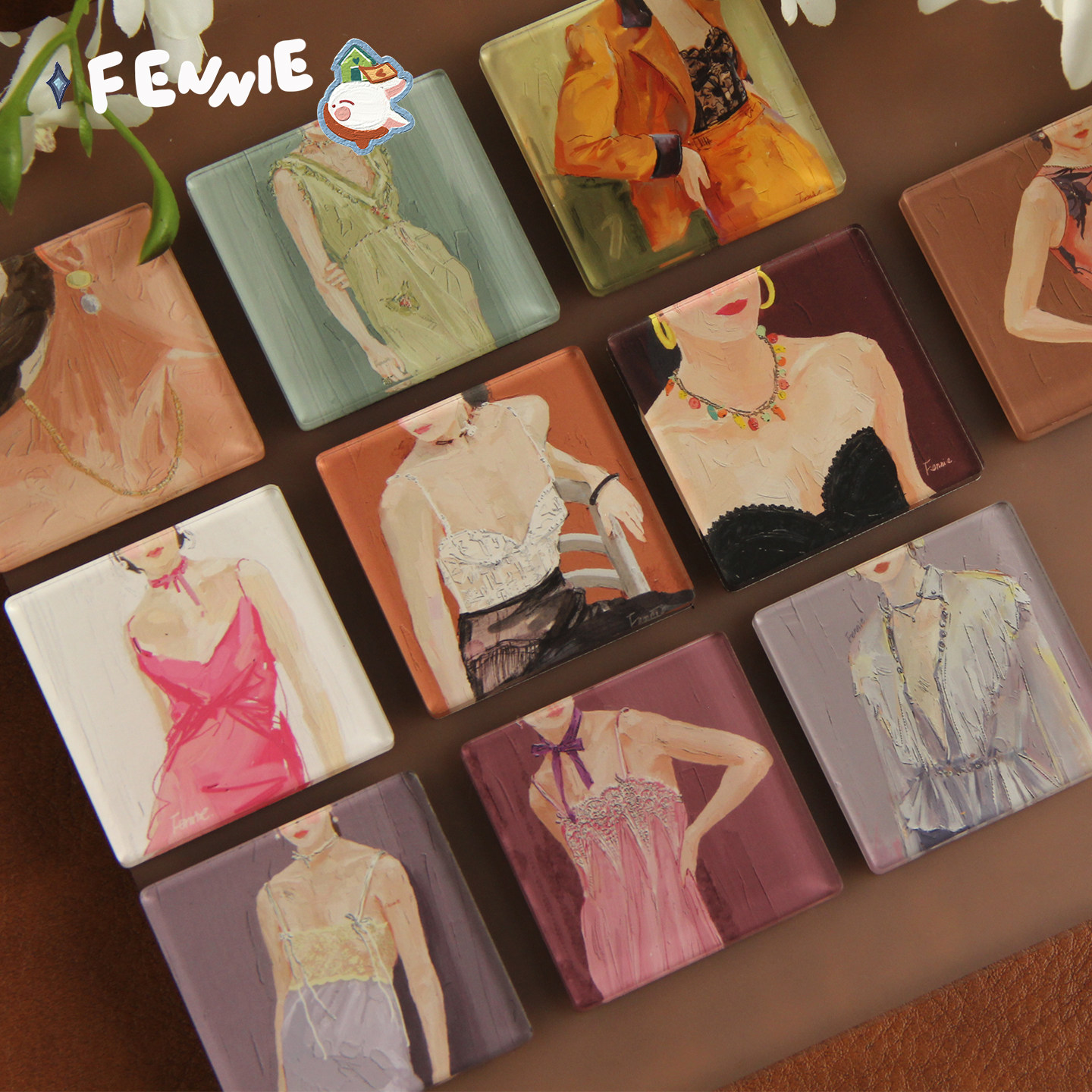 FENNIE阿宁 复古女孩系列 亚克力全磁冰箱贴 插画礼物周边,节庆用品/礼品,文化创意冰箱贴,淘宝优惠券,粉丝福利购,淘宝优惠卷