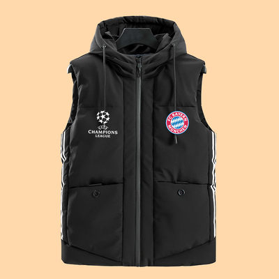 拜仁慕尼黑羽绒棉马夹欧冠足球棉衣加厚外套男女冬款保暖训练马甲