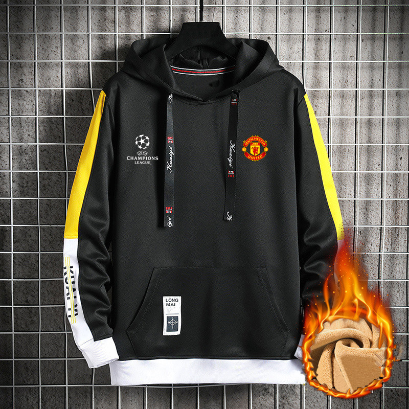欧冠C罗曼联连帽加绒厚款长袖打底衫秋冬季足球训练服CR7运动外套