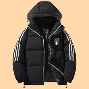 冬季欧洲意大利足球队服加肥加大码连帽棉袄加厚保暖防风羽绒棉服