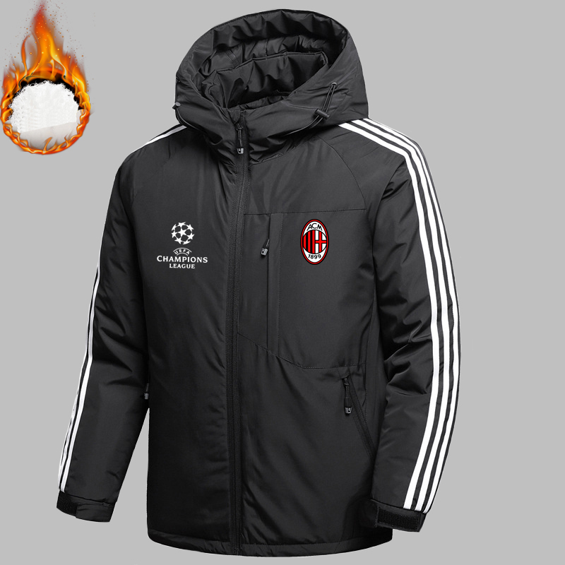 秋冬季欧冠AC米兰棉衣保暖冲锋衣男外套宽松大码夹克防寒棉袄棉服