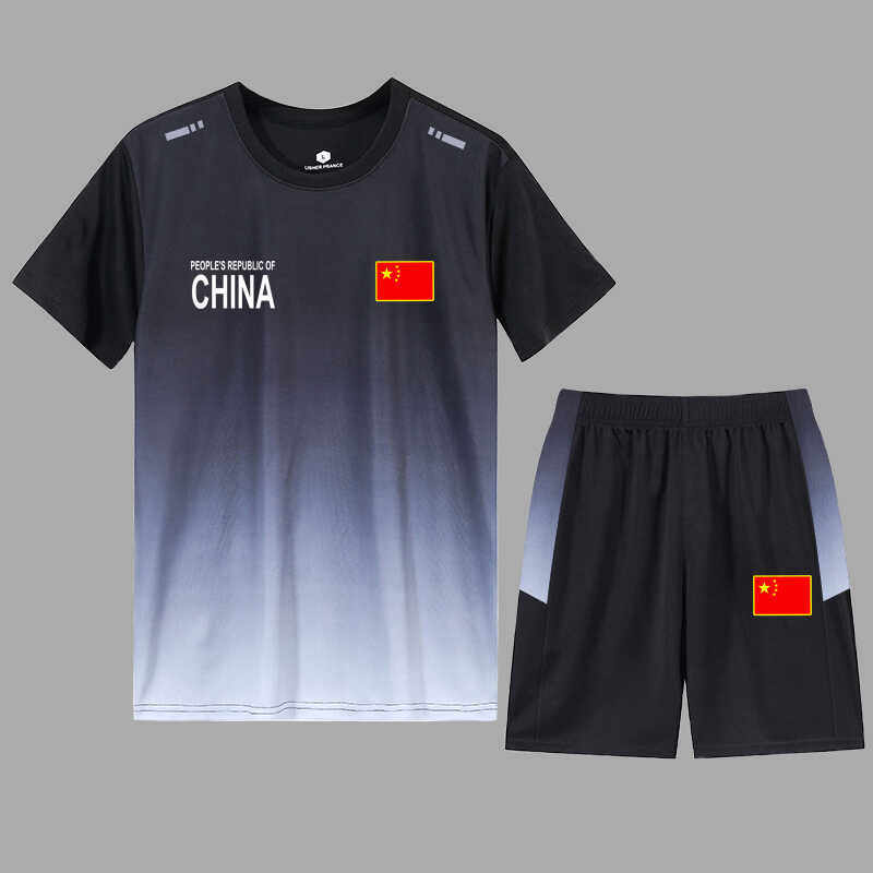 夏中国队速干套装T恤China短袖武术教练跆拳道上衣短裤训练运动服