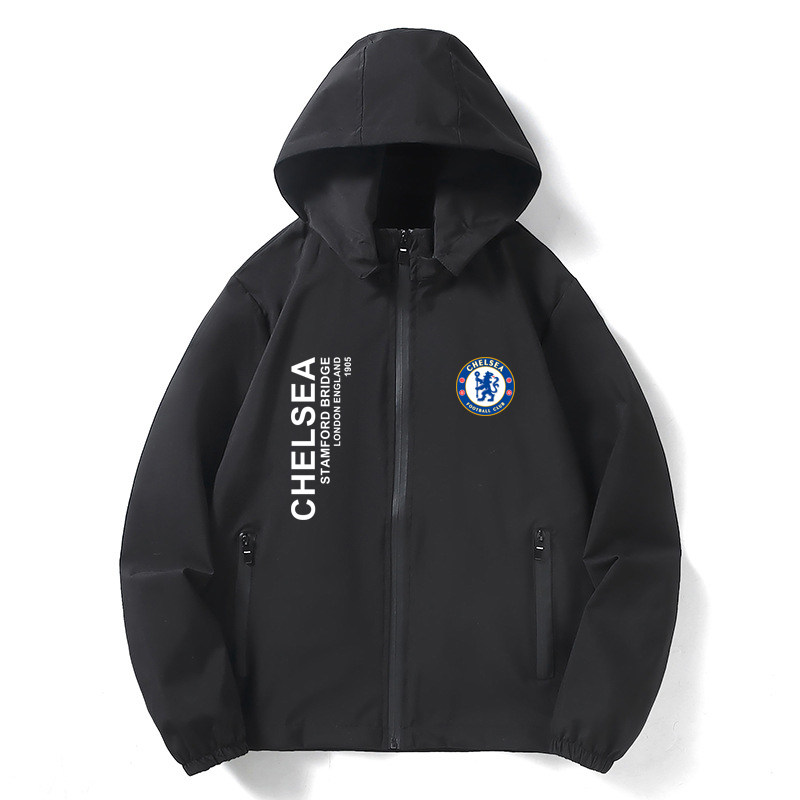 欧冠切尔西外套夹克春秋冲锋衣加大码连帽男款防风宽松长袖足球服