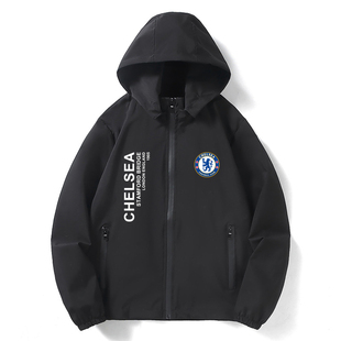 欧冠切尔西外套夹克春秋冲锋衣加大码连帽男款防风宽松长袖足球服