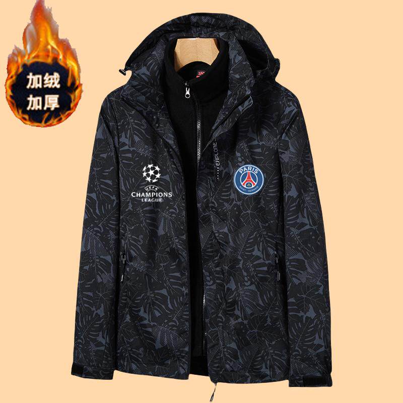 2025秋冬10号足球迷彩训练服巴黎梅西冲锋衣加绒加厚三合一外套