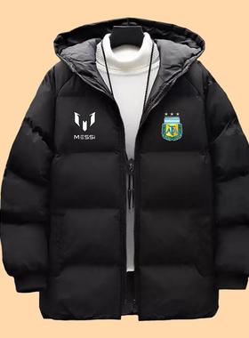 20252冬季三颗星阿根廷队休闲羽绒棉服外套球服梅西10号夹克棉袄