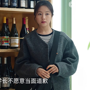 原版滤镜李兰迪苏橙橙同款毛呢外套秋冬v领长袖开衫上衣女衣服潮