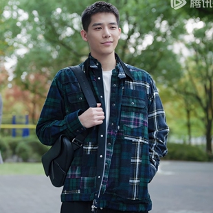 原版欢乐颂5王安宇李其行同款夹克外套翻领拼接格子上衣男衣服潮