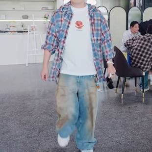 原版 上衣连帽格子衬衣外套男衣服潮 五哈哈哈哈哈5陈赫同款 衬衫