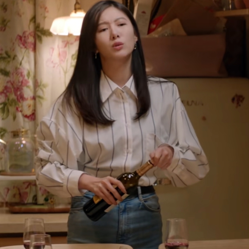 原版我知道我爱你吴优施然同款衬衫上衣翻领条纹长袖衬衣女衣服潮