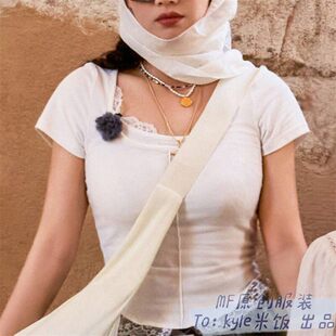 原版花儿与少年7同心季马思纯同款T恤白色套头方领蕾丝边短袖显瘦