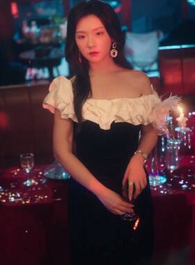 原版短剧暗涌王云云沈妤微同款抹胸连衣裙一字肩裙子礼服女衣服潮