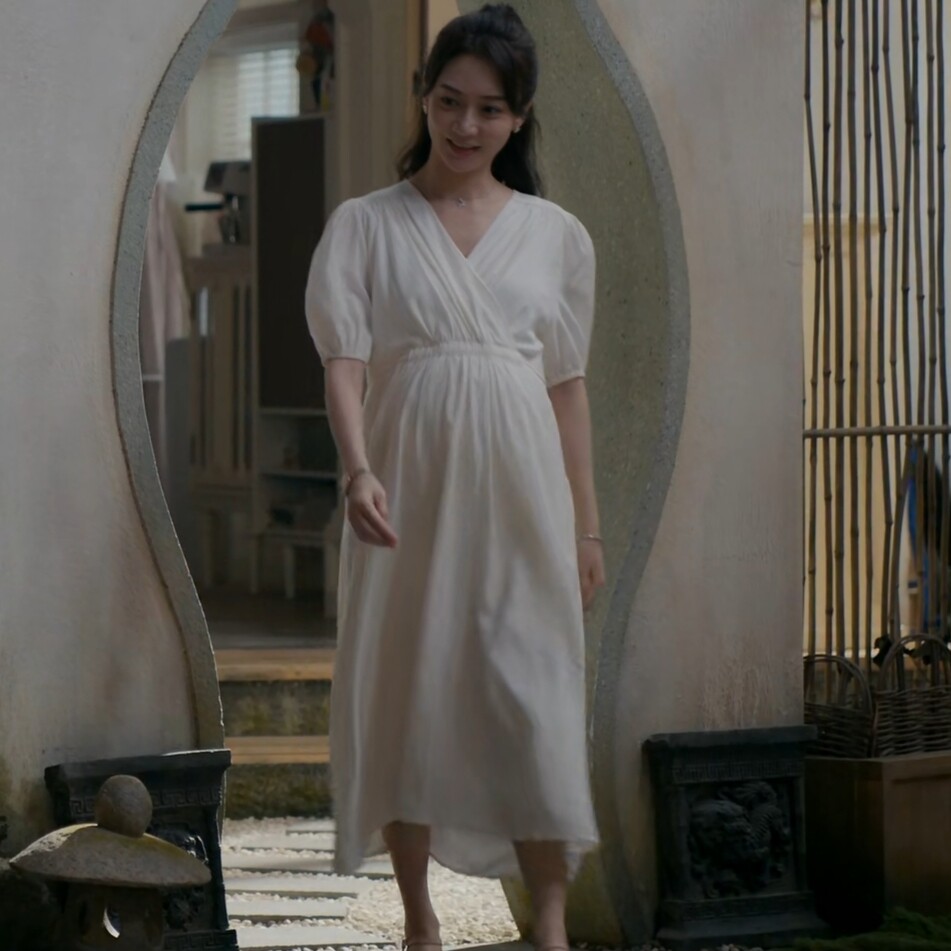 原版时光正好潘之琳许梦心同款短袖连衣裙夏v领泡泡袖裙子女衣服