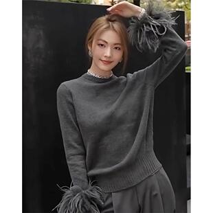 原版(正常发货)真毛欧货高级感超好看上衣鸵鸟毛针织毛衣女秋冬