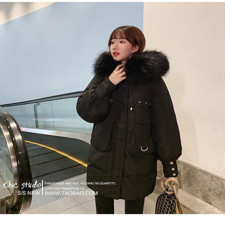 工装毛领派克羽绒内胆加厚棉服女