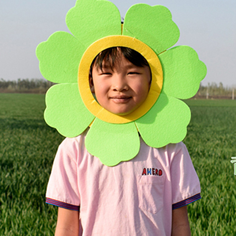 向日葵头套梅花脸套搞笑露脸葵花帽子运动会开幕式入场舞蹈道具