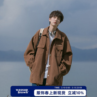 WASSUP BROWN美式潮牌刺绣工装夹克男2026春季新款复古休闲外套