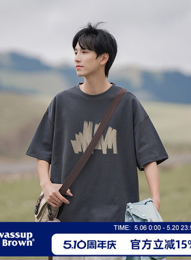WASSUP BROWN短袖t恤男夏季新款美式重磅纯棉男生半袖体恤衣服