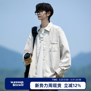 BROWN美式 新款 潮牌长袖 男2026春夏季 宽松休闲衬衣 衬衫 WASSUP