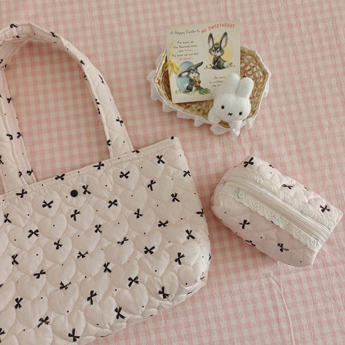 原创手作福袋绗棉化妆包可爱碎花少女心文艺蝴蝶结单肩托特包