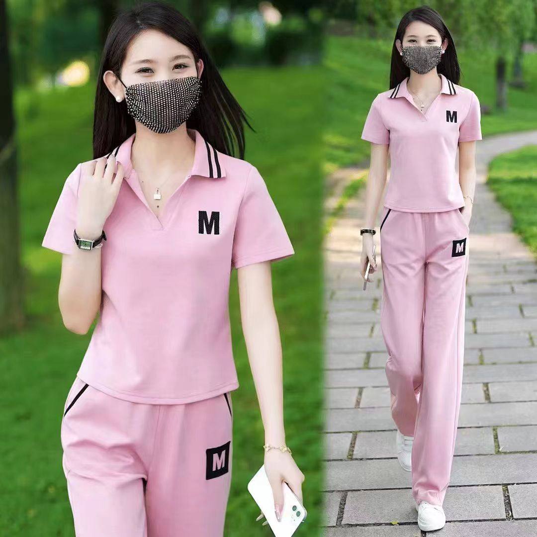 休闲运动服套装女洋气跑步2026夏装新款时尚减龄短袖长裤两件套潮