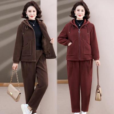 时尚休闲加绒套装连帽两件套女士