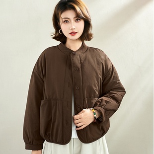 日杂风立领加棉加厚休闲棉衣女宽松百搭通勤保暖棉服外套纯色上衣