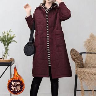 加厚百搭翻领棉衣外套洋气大码时尚冬季女中长款显瘦保暖棉服风衣