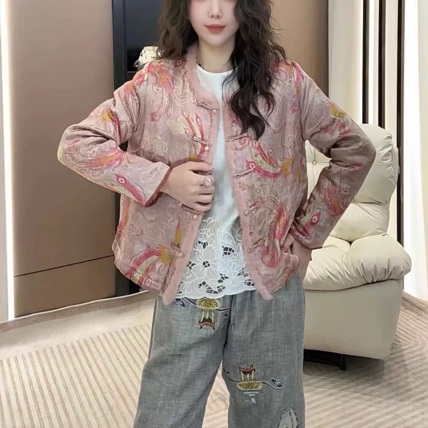 新中式国风盘扣提花棉服外套加厚