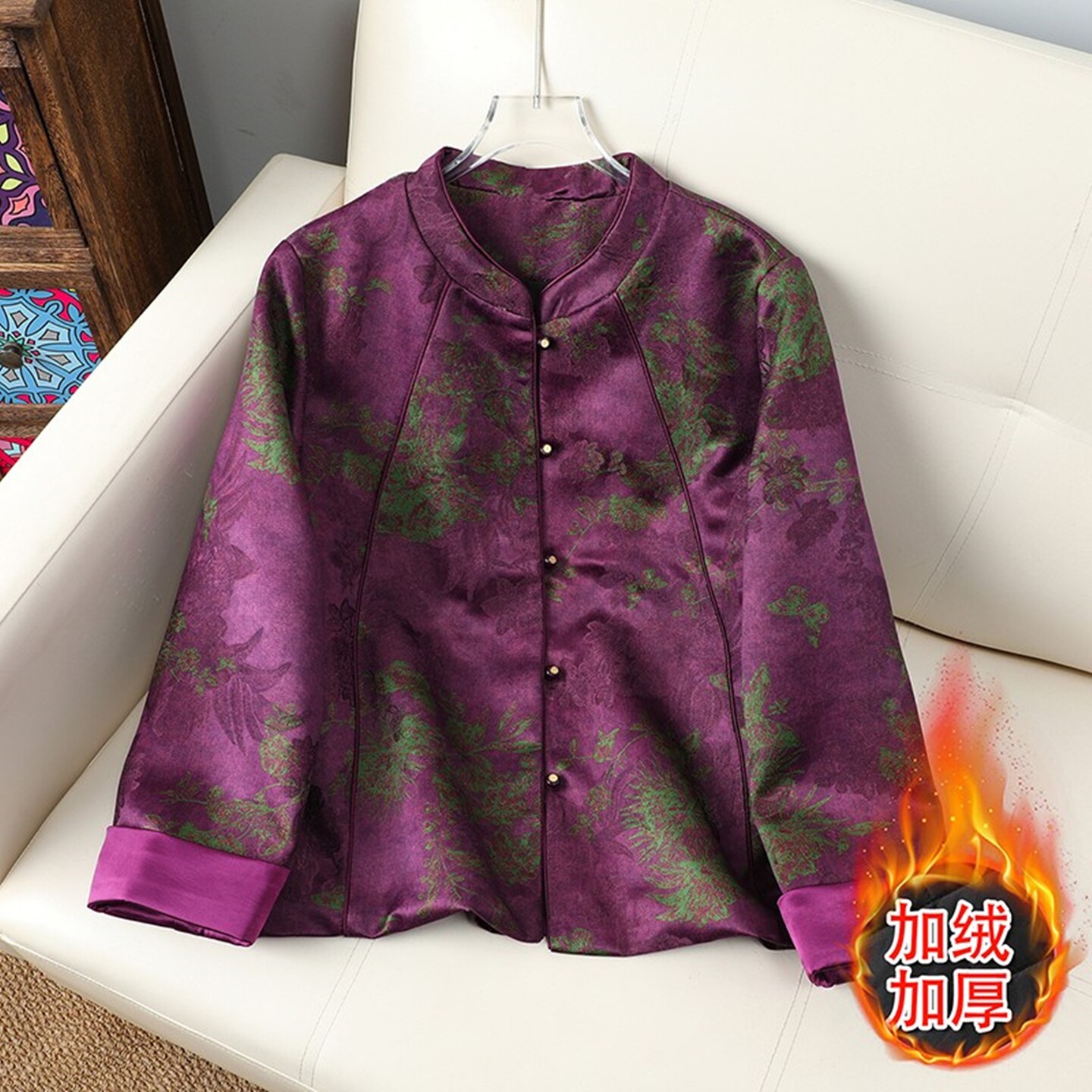 秋冬新中式盘扣加厚棉服妈妈装花