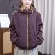 秋冬新款 拼接加棉加厚连帽棉衣外装 休闲百搭两面穿保暖棉服上衣女