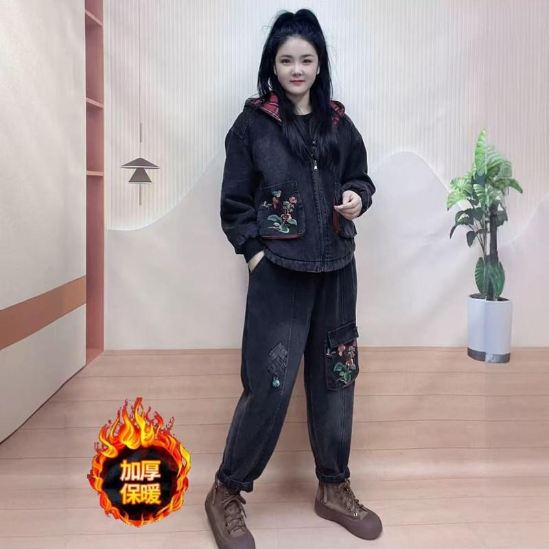 牛仔套装时尚拉链冬季新款