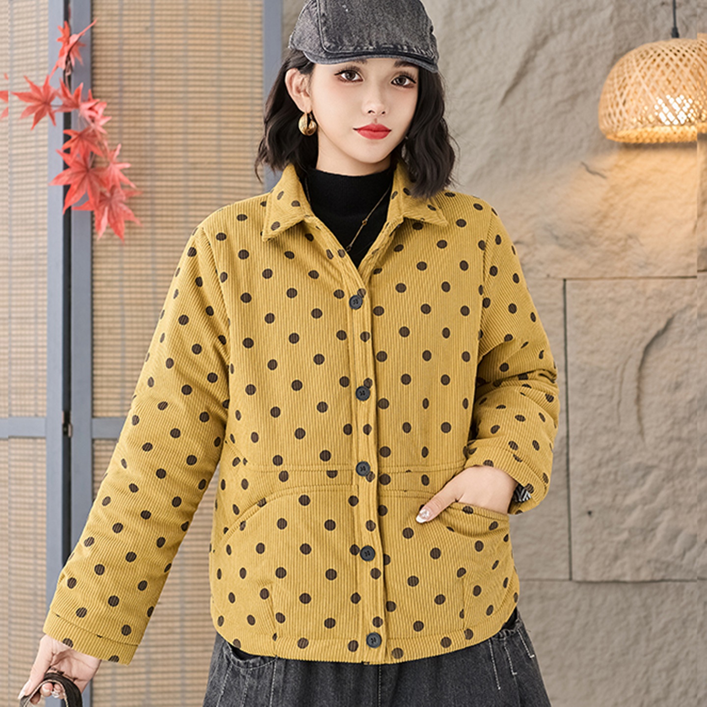 冬季新款加厚波点棉袄外套大码女