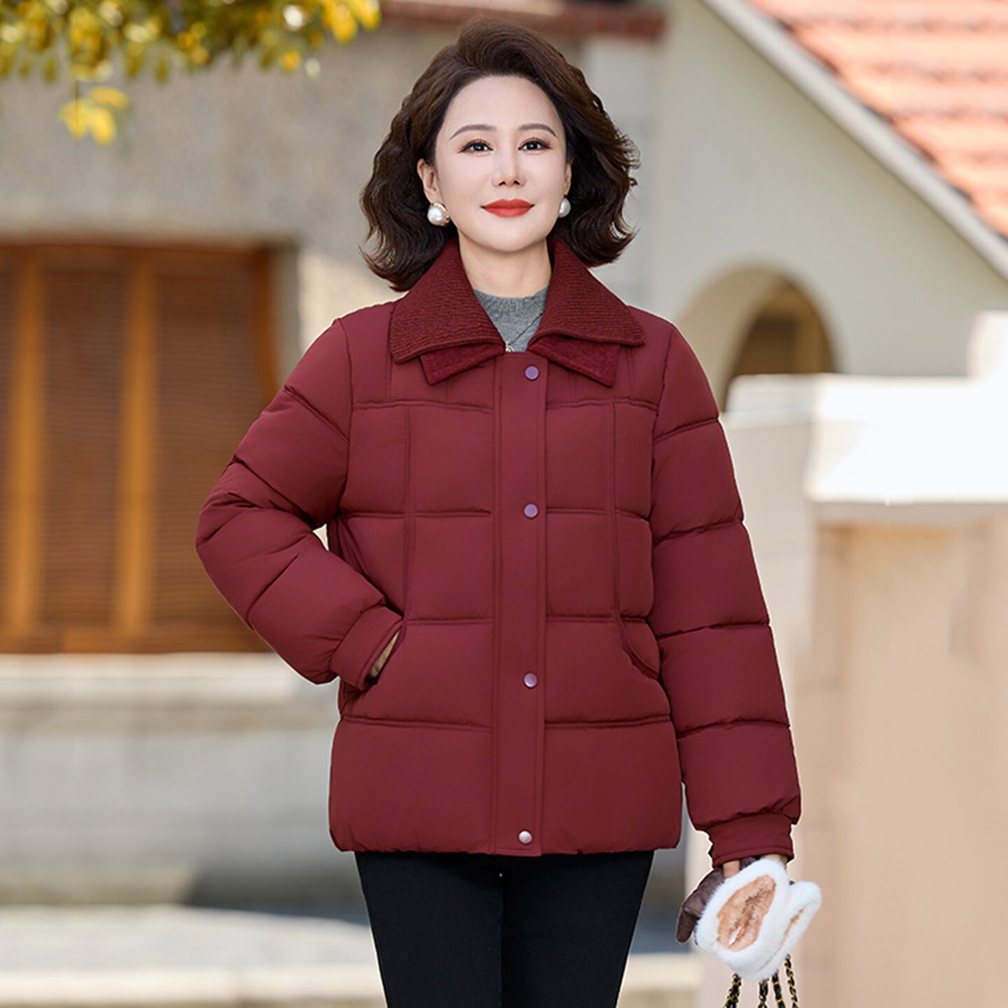 冬季妈妈加厚保暖羽绒棉服外套女