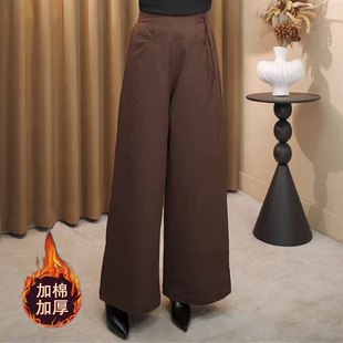 直筒裤 高腰阔腿裤 松紧腰百搭显瘦保暖休闲长裤 加棉加厚棉裤 女冬季