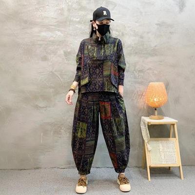 宽松印花套装立领外套女2024秋季