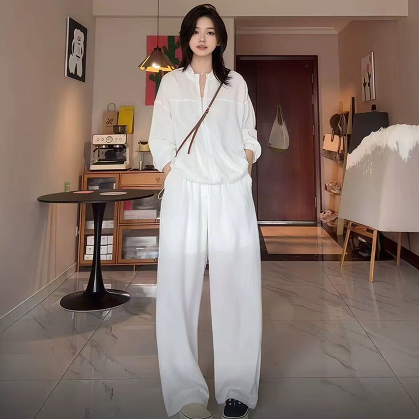 休闲慵懒风防晒开衫两件套女春夏亚麻宽松阔腿裤显瘦百搭运动套装