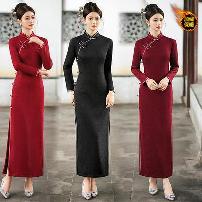 新款冬季加绒加厚婆婆婚宴装旗袍