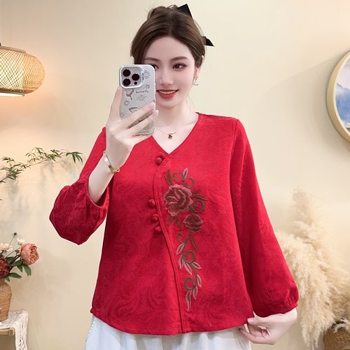 2025春季新款时尚妈妈装长袖衬衫