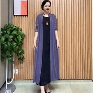 妈妈装气质网面冰丝弹力长袖外套春夏款时尚百搭薄款透气开衫外披