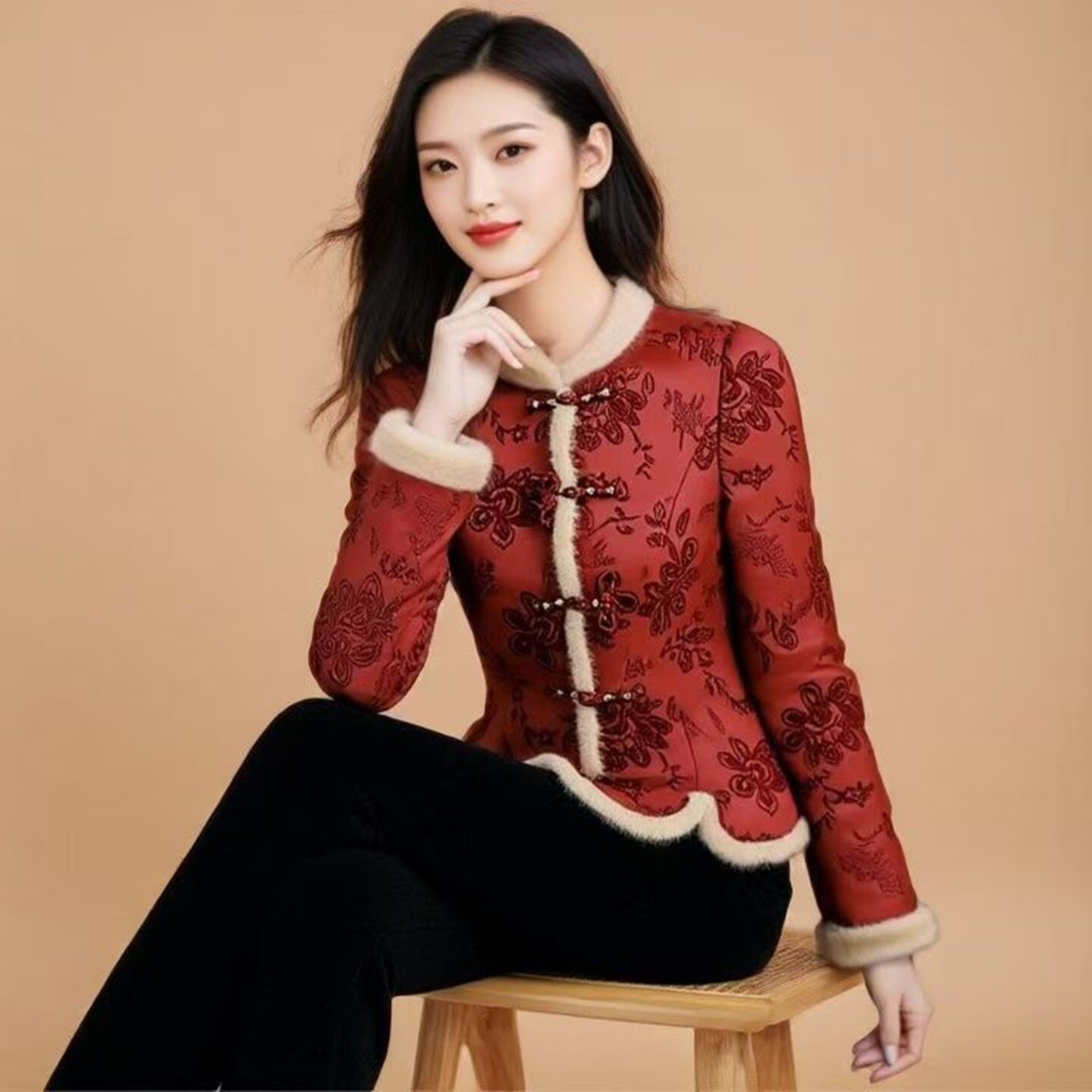 新中式加厚盘扣修身妈妈棉服外套