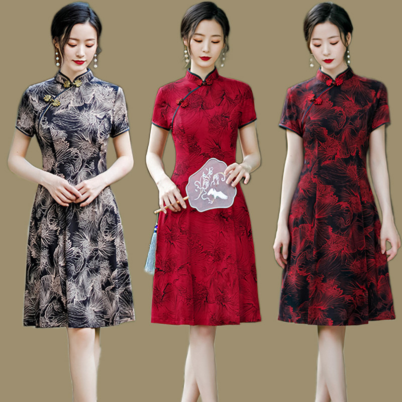 夏季新款改良版短袖旗袍裙女中年妈妈装气质高档复古中国风连衣裙