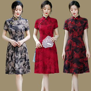 夏季新款改良版短袖旗袍裙女中年妈妈装气质高档复古中国风连衣裙